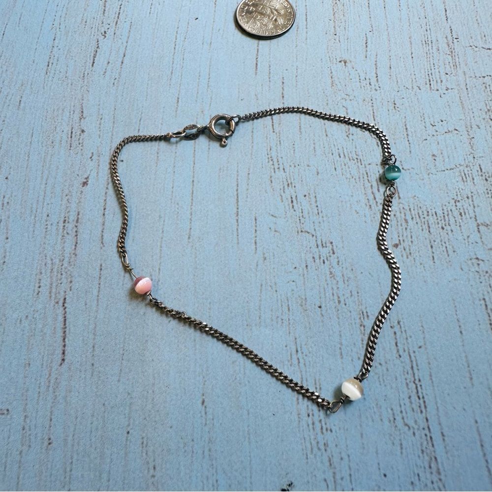 Sterling Silver Cat‎ Eye Bead Anklet